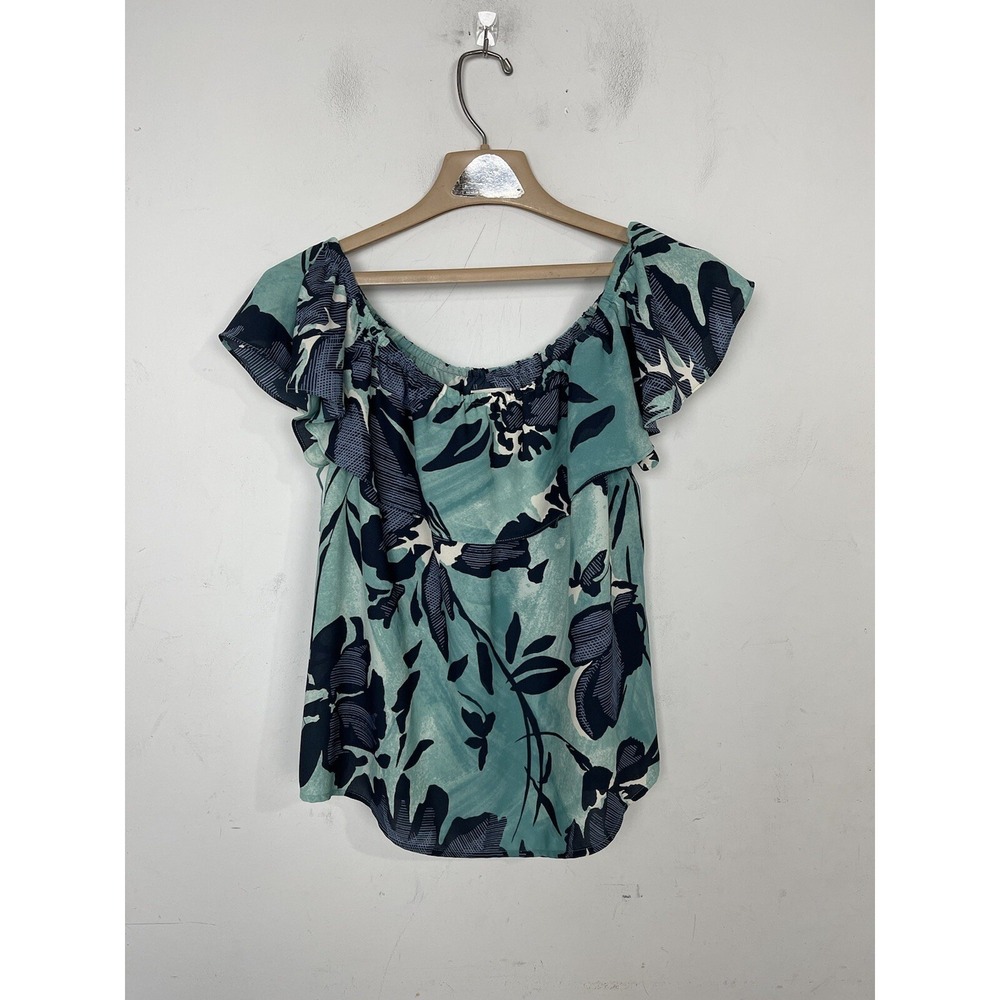 Maeve Women Shirt Small Green Floral Beachy Tropical Travel Hawaiian Resort Boho
